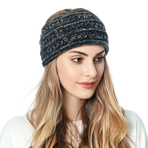 Ladies's Knit Turban Headband Pearl Crochet Hats Headgear Wrap Hair Accessories